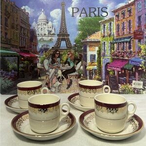 Weatherby Hanley England Royal Falcon Vintage Teacup and Saucer Set (Set of 4)